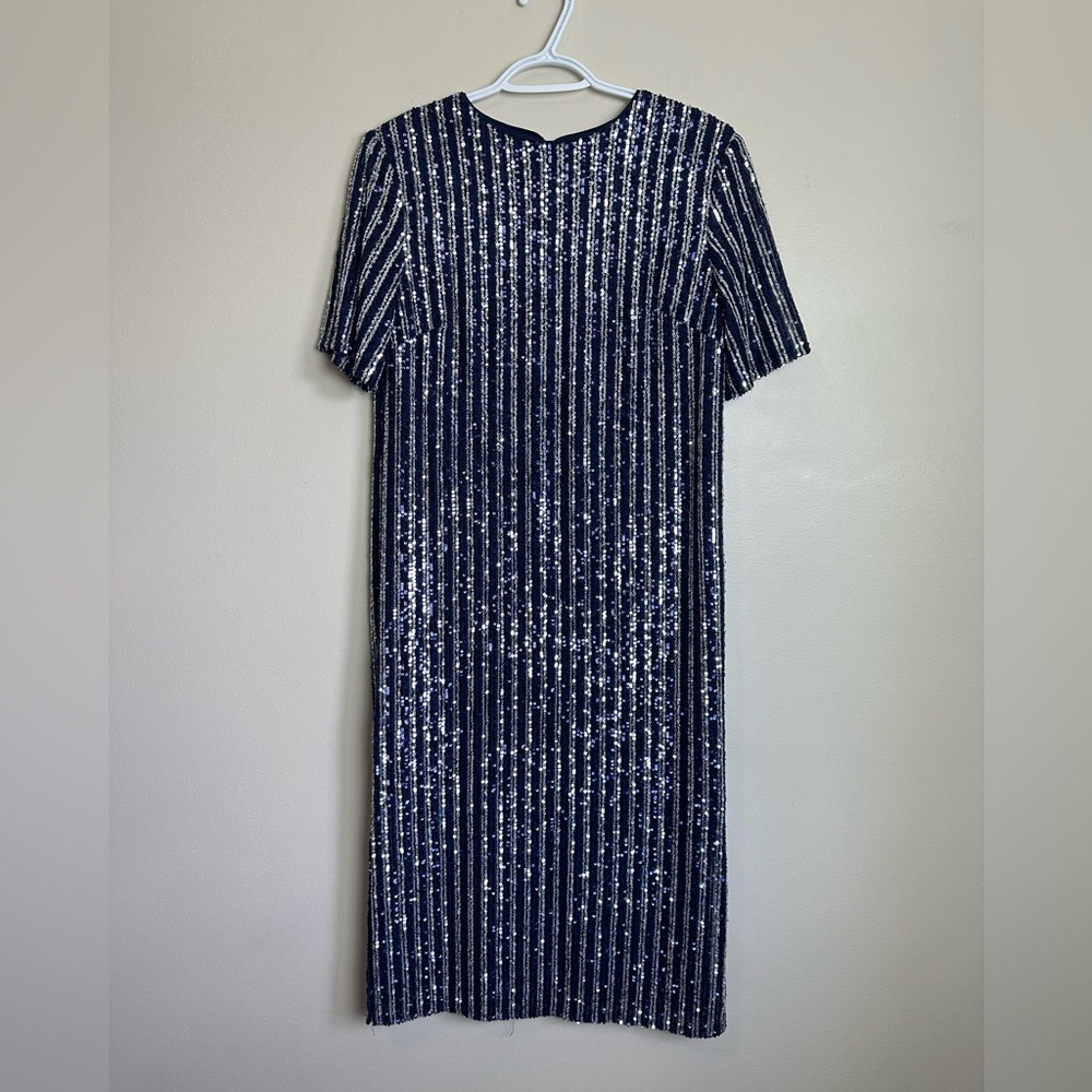 Anthropologie Flat White Size XS Navy and Silver Sequin Midi Dress